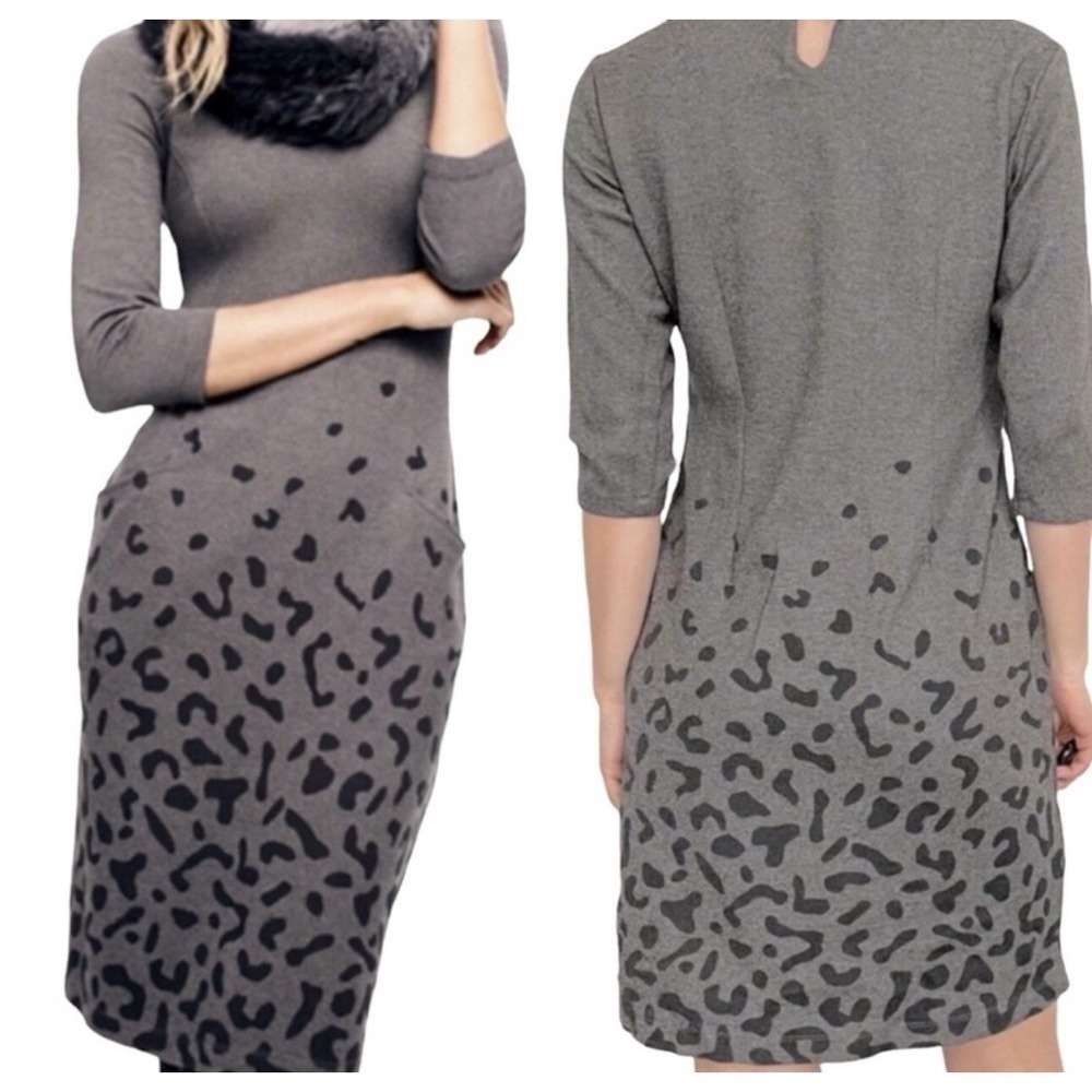 J McLaughlin Gray Black Animal Print Ladies Dress X-Small Comfortable Career
